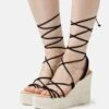Manebi Lace Up Wedge- Sandalen Met Sleehak - Black