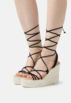 Manebi Lace Up Wedge- Sandalen Met Sleehak - Black